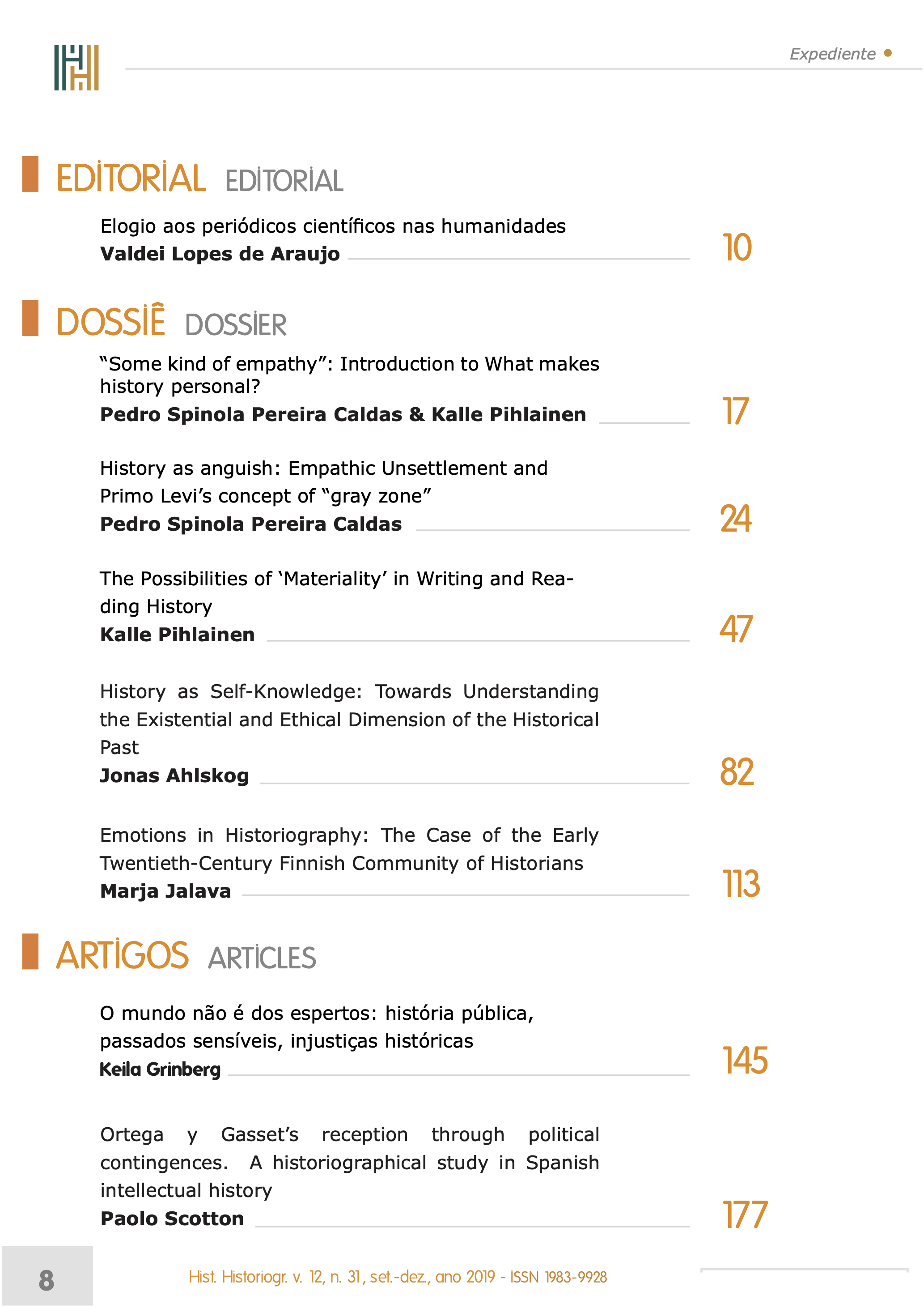 Index for História da Historiografia 12:31